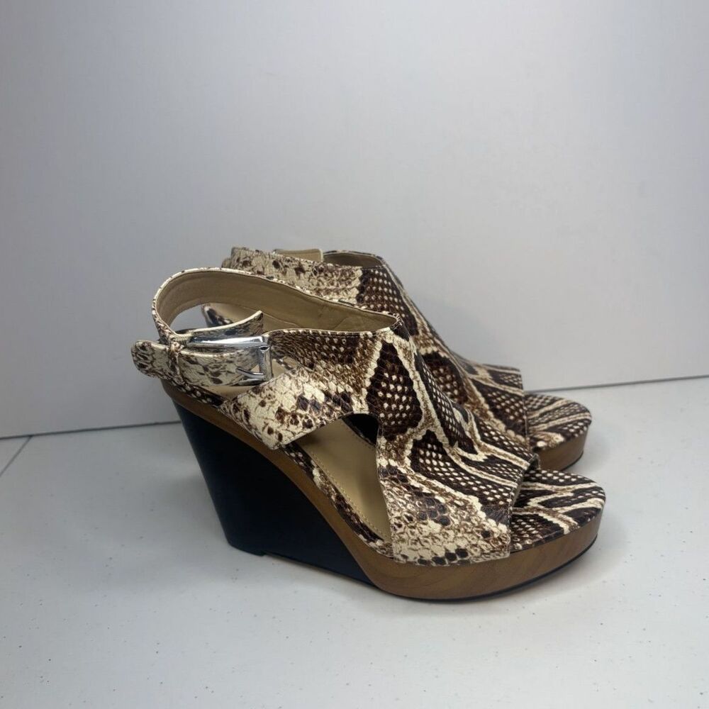 Michael Kors Snake Print Leather Wedge Heeled Sandals Designer Womens Like New - Picture 3 of 13